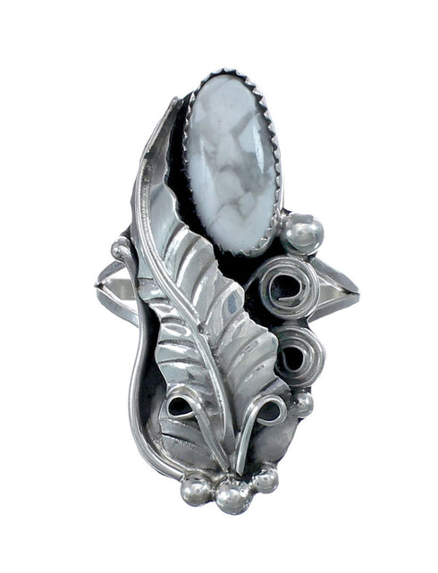 Authentic Sterling Silver Howlite Leaf Ring Size 7-1/4 AX126425
